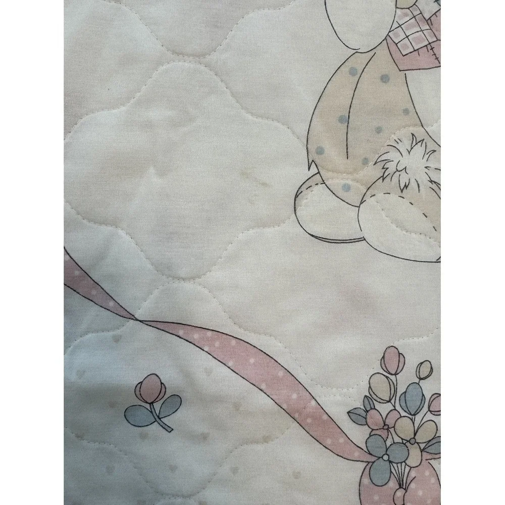 Vintage Baby Quilt Precious Moment‎ Reversible Pink Bunny Teddy Bear 36 X 48